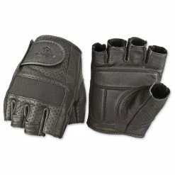 Highway 21 Men's Jab Perforated Fingerless Black Leather Gloves