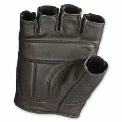 Highway 21 Men's Jab Perforated Fingerless Black Leather Gloves -Motorcycle Accessories Shop 210 650 C V1