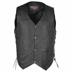 Vance Leathers Men's Ten Pocket Side Lace Black Leather Vest