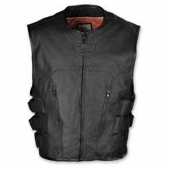 Vance Leathers Men's Tactical Style Black Leather Vest
