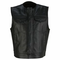 Z1R Men's Ganja Black Leather Vest