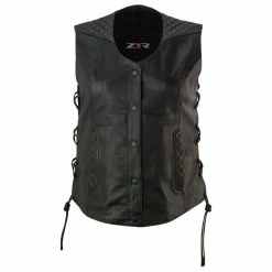 Z1R Women's Gaucha Black Leather Vest