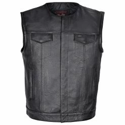 Vance Leathers Men's Collarless Concealed Carry Black Leather Vest