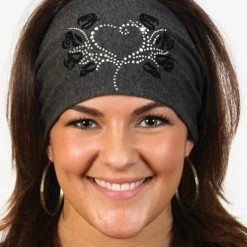 That's A Wrap Flocked Black Roses Rhinestone Heart Knotty Band