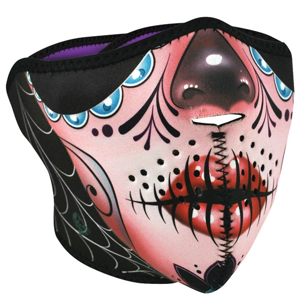 ZAN Headgear Sugar Skull Reverses To Purple Neoprene Half Mask 1 ZAN Headgear Sugar Skull Reverses To Purple Neoprene Half Mask