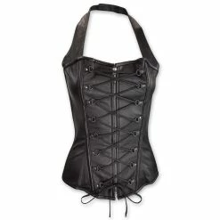 Vance Leathers Women's Lace Front Halter Black Leather Corset