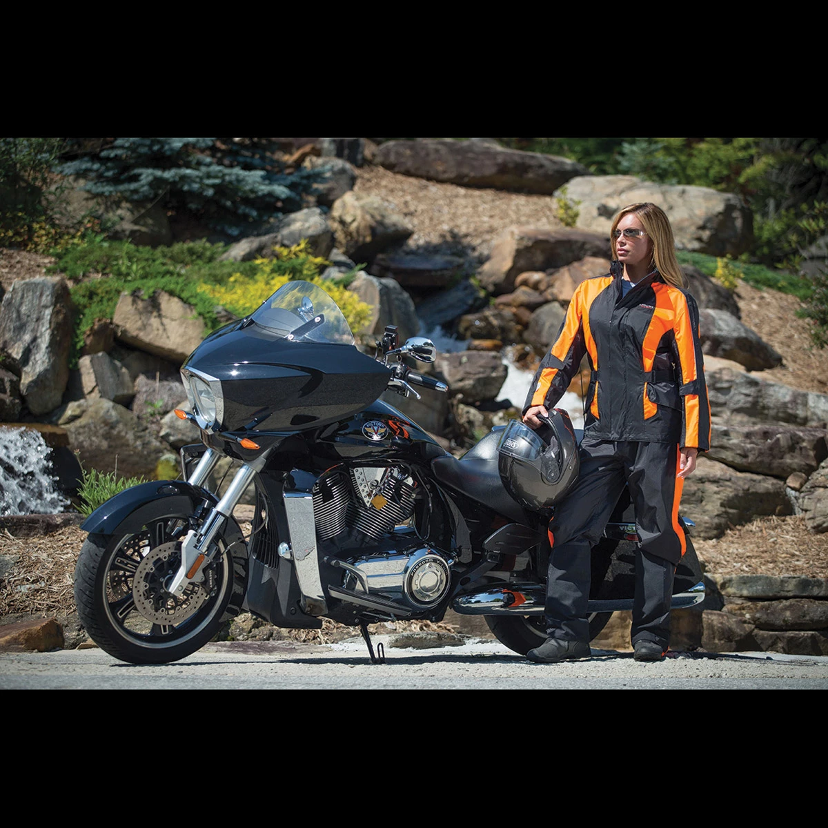 Olympia Moto Sports Unisex Horizon Neon Orange Rain Jacket 2 Olympia Moto Sports Unisex Horizon Neon Orange Rain Jacket - Image 2