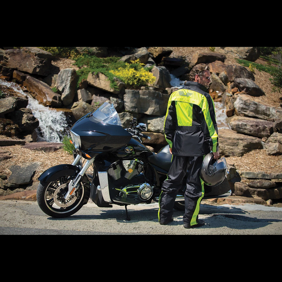 Olympia Moto Sports Unisex New Horizon Neon Yellow Rain Jacket 4 Olympia Moto Sports Unisex New Horizon Neon Yellow Rain Jacket - Image 4